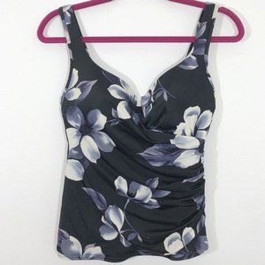 MIRACLESUIT Black and Purple Floral Underwire Bikini/Tankini Top